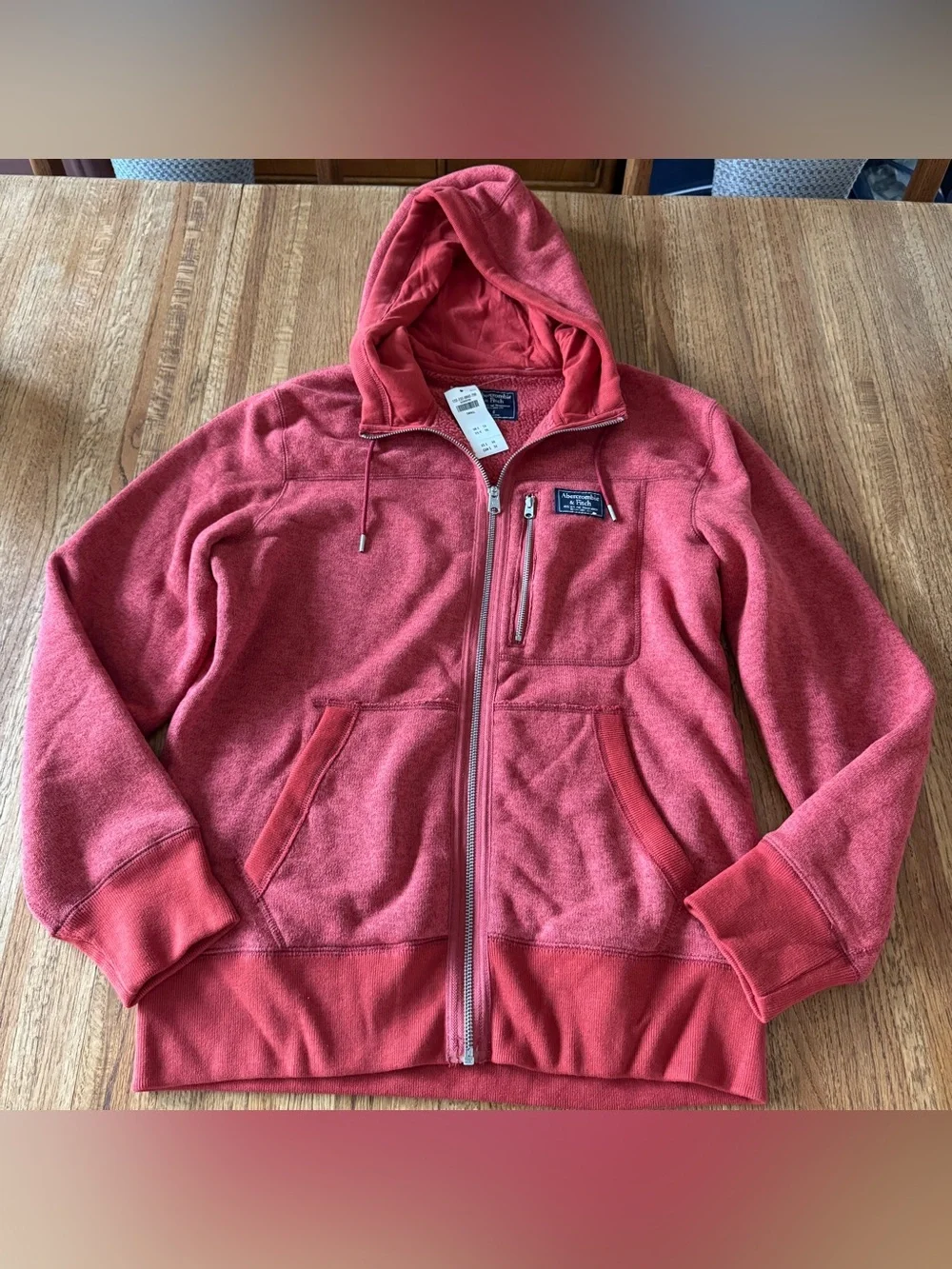 NWT Abercrombie & Fitch Sherpa Lined Full Zip Hoodie Heather Red Small